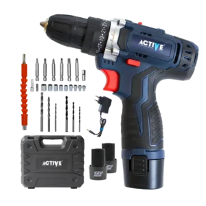 دریل شارژی 12 ولت اکتیو مدل AC-2812BM عکس با متعلقات