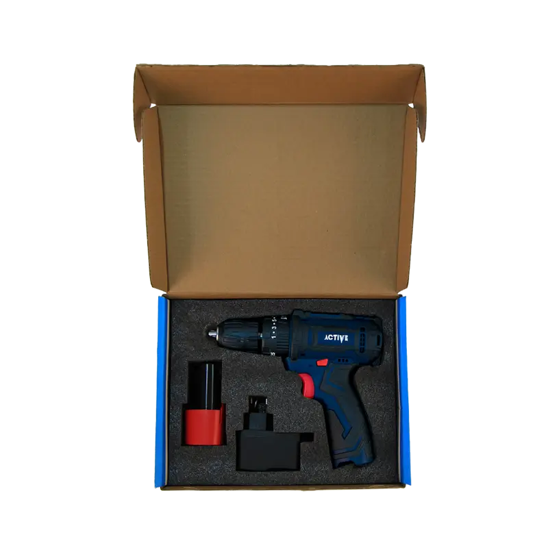 دریل شارژی 12 ولت چکشی اکتیو مدل AC3222 عکس محصول با جعبه
